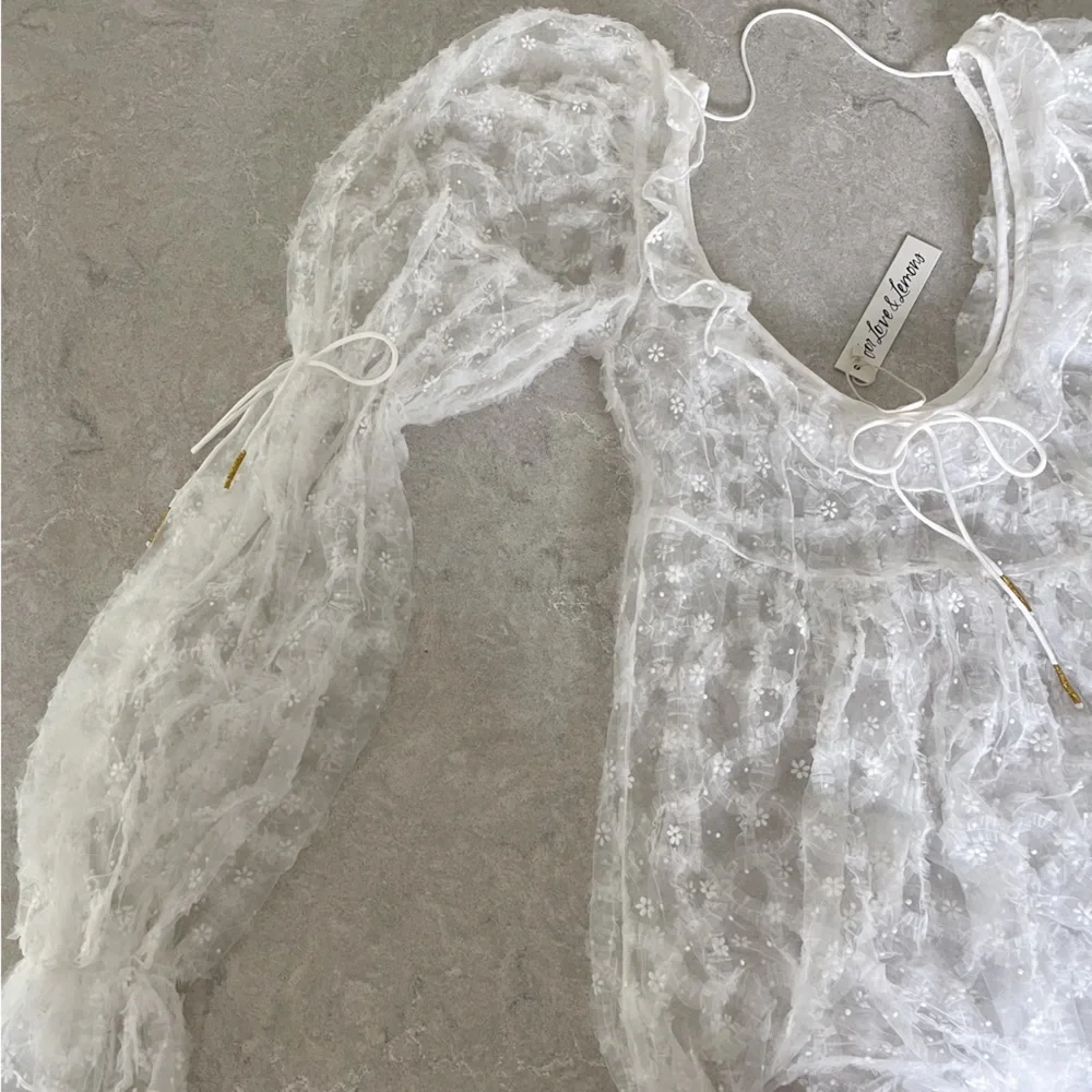 For Love And Lemons Kalea Tulle Maxi Dress white sheer tulle dress - size small - Picture 13 of 17